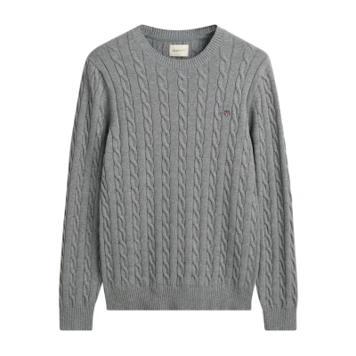Image of GANT Cable C NECK Jumper, Men&#039;s, Size: Small, Grey melange