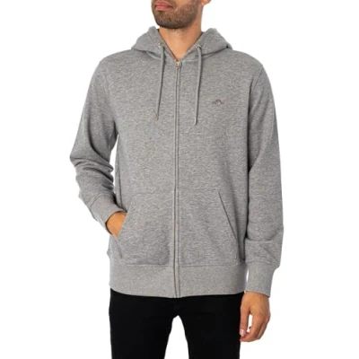Image of GANT Herren Reg Shield Full Zip Hoodie Logo Kapuzenpullover MIT REIßVERSCHLUSS, Grey Melange, S