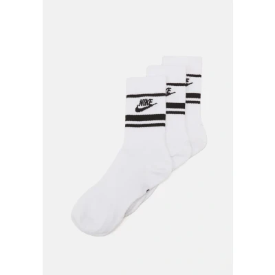 Image of Nike Sportswear Everyday Essential CREW Stripes Unisex 3 PACK Socks, Size: Large, White/black