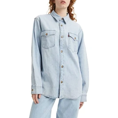 Image of Levi&#039;s Relaxed FIT Western Shirt, Men&#039;s, Size: Small, Light blue denim