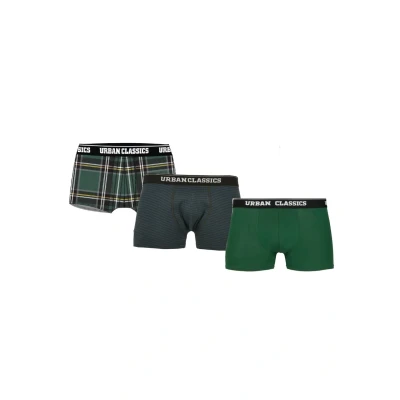Image of Urban Classics Boxer Shorts 3PACK Pants, Men&#039;s, Size: Small, Dgrn plaidaop+btlgrn/dblu+dgrn