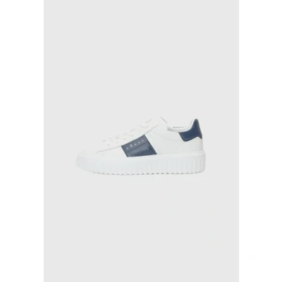 Image of Hogan H Stripes Men&#039;s Sneakers in White Nappa with Blue Side Band HXM6450FO70 LE9140A Size, White, 41.5 EU