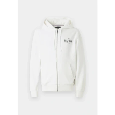 Image of Tommy Hilfiger Stacked Hooded ZIP Unisex Zipup sweatshirt, Size: XS, White