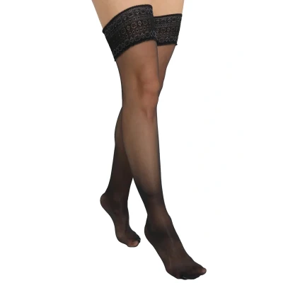 Image of Falke Seidenglatt 15 Denier STAY UPS Transparent Silky Overtheknee socks, Women&#039;s, Size: 2.5/4, Black