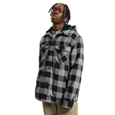 Image of Brandit Men&#039;s Hooded Lumber Jacket, Black + charcoal, 4XL