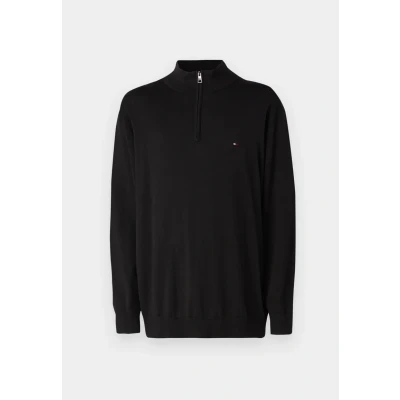 Image of Tommy Hilfiger Men’s Essential Cotton Half Zip Jumper, Black, XXL