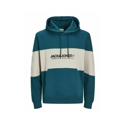 Image of JACK &amp; JONES Men&#039;s Jjelegacy Blocking Sweat Hood Noos Sweatshirt, Deep Teal/Detail: Blocking, XS