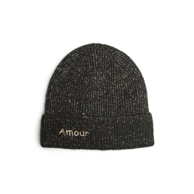 Image of PIECES Women&#039;s Pcjoba Hood Lurex Bc Beanie, Black/Detail: Gold Lurex, One Size