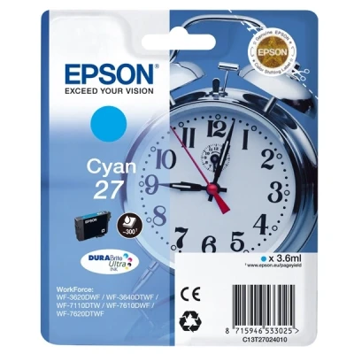 Image of Epson 27 Cyan Alarm Clock Genuine, DuraBrite Ultra Ink Cartridge, Standard Capacity