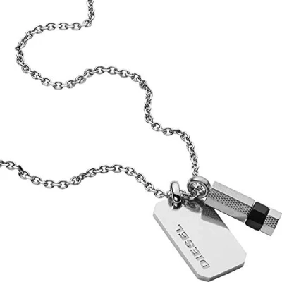 Image of Diesel Double Pendant Necklace silvercoloured, Men&#039;s, Size: One Size, Silver coloured