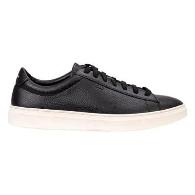 Image of BOSS Men&#039;s Kieran Tenn Grain Leather Trainers with Rubber Sole Size, black, 48 EU