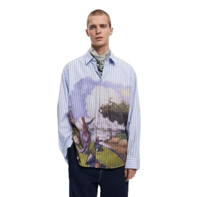 Image of Desigual Men&#039;s Cam_Artwork T Shirt, Blue, L