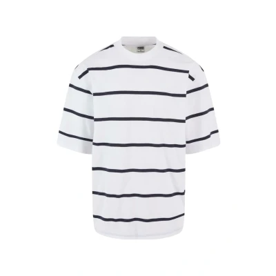 Image of Urban Classics Oversized Sleeve Modern Stripe Print Tshirt, Men&#039;s, Size: Small, White black