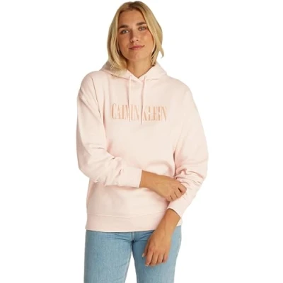 Image of Calvin Klein Jeans Varsity Hoodie Sweatshirt, Women&#039;s, Size: Small, Silver peony