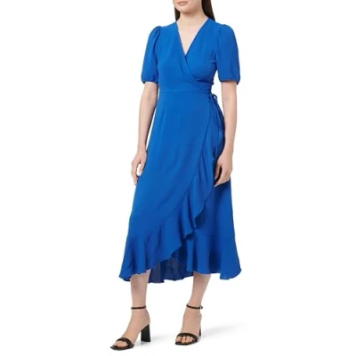 Image of ONLY Women&#039;s Onlmette Ss Wrap Midi Dress Wvn, Blue, S