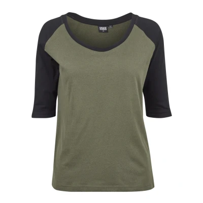 Image of Urban Classics Ladies 3/4 Contrast Raglan TEE Print Tshirt, Women&#039;s, Size: 5XL, Olive/black