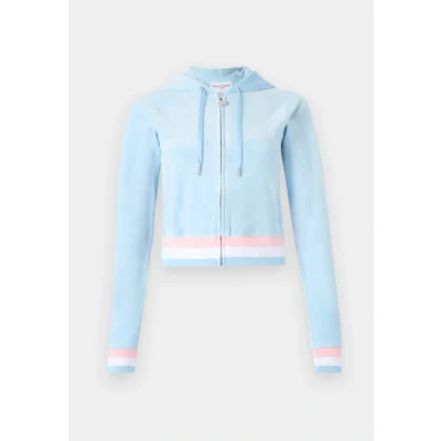 Image of Juicy Couture Stripe Hoodie Zipup sweatshirt, Women&#039;s, Size: XS, Light blue