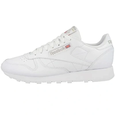 Image of Reebok Classic Leather Unisex Trainers, Size: 7, White and textile