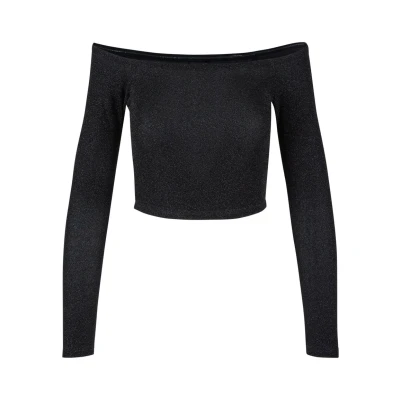 Image of Urban Classics OFF Shoulder Glitter Long sleeved top, Women&#039;s, Size: 4XL, Black