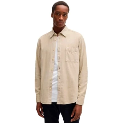 Image of BOSS Mens Relegant 6 Regular fit Shirt in Cotton Corduroy, Light Beige, S