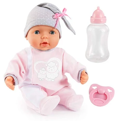 Image of Bayer Design 93829AA My Piccolina Interactive Talking Doll with Function, Baby Moves Mouth, 38 cm, Dummy, Bottle, Pink, Grey
