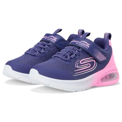 Image of Skechers Microspec MAX Advance Trainers for kids, Size: 1.5, Navy/pink Textile/synthetics