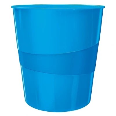 Image of Leitz 15 Litre Waste Bin, Plastic, Wow Range, Metallic Blue