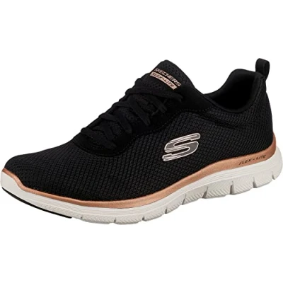 Image of Skechers Sport FLEX Appeal 4.0 Trainers, Women&#039;s, Size: 4, Black mesh / rose gold trim Textile