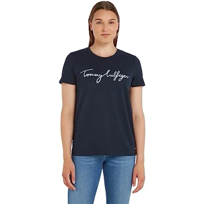 Image of Tommy Hilfiger Heritage CREW NECK Graphic TEE Print Tshirt, Women&#039;s, Size: XXS, Midnight