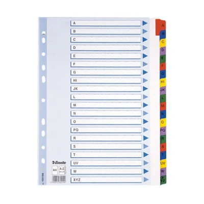 Image of Esselte A4 A Z Index, Heavy Duty Cardboard with Mylar Reinforced Tabs, Blue/Multicolour