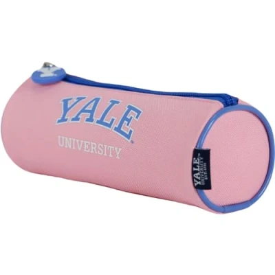 Image of DOHE Yale University Round School Pencil Case Zipper Closure, Durable Polyester, 21 x 7.5 cm Supplies, Pink, 1 Compartment,