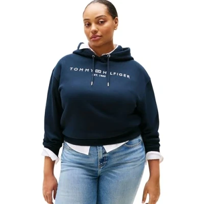 Image of Tommy Hilfiger Curve LOGO Hoodie Sweatshirt, Women&#039;s, Size: 22, Dark night navy