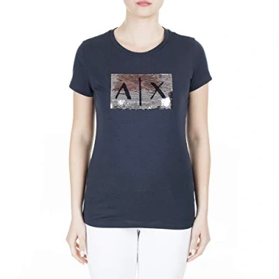 Image of Armani Exchange Essential Basic Tshirt, Women&#039;s, Size: XS, Navy/silver