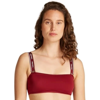 Image of Calvin Klein Swimwear Removable Straps Bandeau Bikini top, Women&#039;s, Size: Medium, Plum glaze
