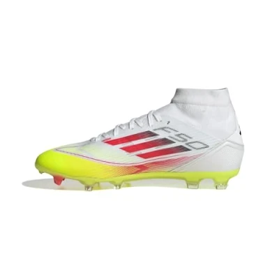 Image of adidas Performance F50 League MID FG/MG Moulded stud football boots, Women&#039;s, Size: 11, Footwear white/lucid red/solar yellow Textile/synthetics