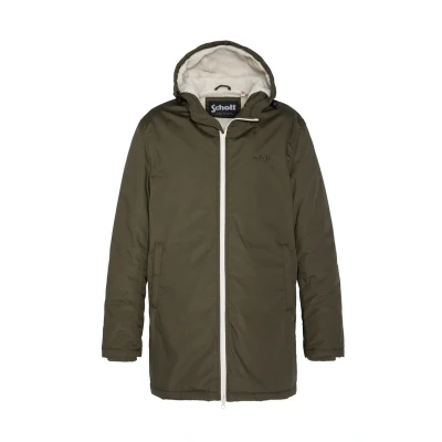 Image of Schott NYC Bluster Sherpa Lined Hooded Jacket, Dark Khaki, M