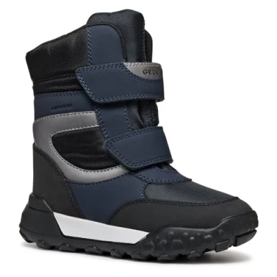 Image of Geox Trekkyup BOY ABX Winter boots for kids, Size: 2.5, Navy/silver Imitation leather/ textile