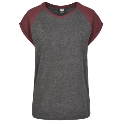 Image of Urban Classics Contrast Raglan Print Tshirt, Women&#039;s, Size: 3XL, Charcoal/redwine