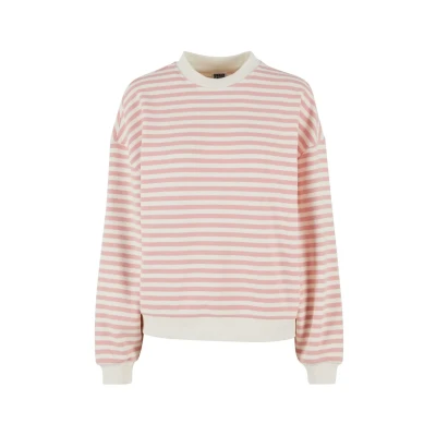 Image of Urban Classics Striped Crewneck Sweatshirt, Women&#039;s, Size: 3XL, Lemonadepink whitesand