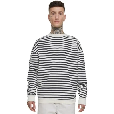Image of Urban Classics Striped Crewneck Sweatshirt, Men&#039;s, Size: Medium, Whitesand black