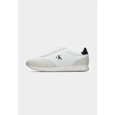 Image of Calvin Klein Men&#039;s Retro Runner Lace Up Ny su Ym0ym01325 Low Top, White Bright Black, 11 UK