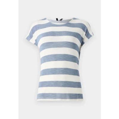 Image of Vero Moda Women&#039;s Vmwide Stripe S/L Top Ga Noos T Shirt, China Blue/Stripes: Snow White, L