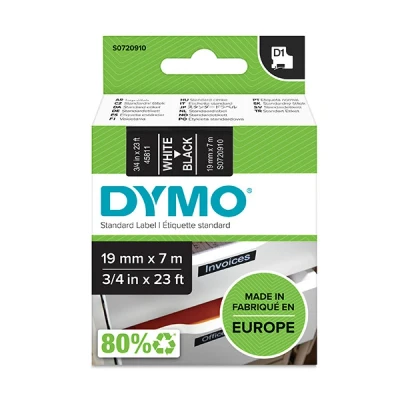 Image of DYMO Authentic D1 Labels White Print on Black Tape 19 mm x 7 m Self Adhesive for LabelManager Label Makers Made in Europe