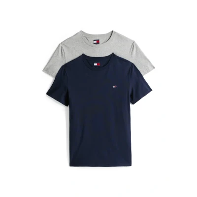 Image of Tommy Jeans 2 PACK Basic Tshirt, Men&#039;s, Size: 50, Grey/dark night navy