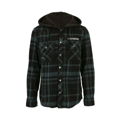 Image of Brandit Men&#039;s Maiden Eddi Hooded Check Shirt Transitional Jacket, Black/Green, XXL