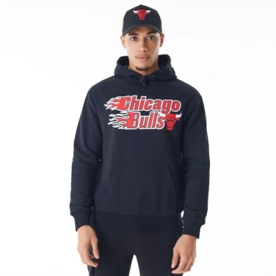Image of New Era NBA Chicago Bulls Flame Hoodie Club wear, Men&#039;s, Size: XL, Black