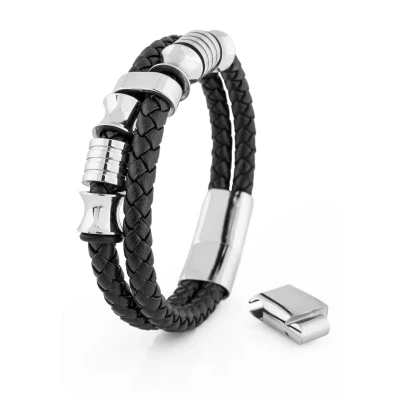 Image of Akitsune Gracilitas Bracelet, Men&#039;s, Size: 8,27&#039;&#039;, Silver black