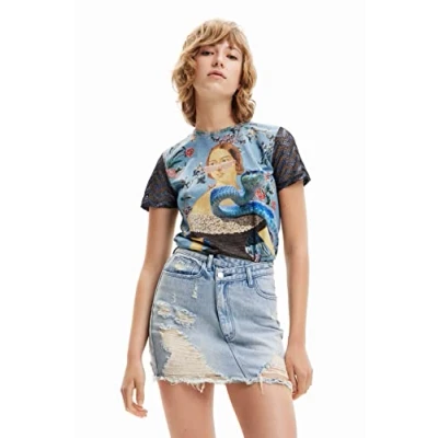 Image of Desigual Filipa Glossy Art Collage Print Tshirt 23SWTKBA, Blue, XXL