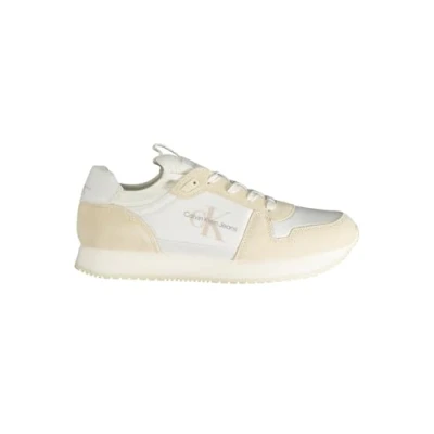 Image of Calvin Klein Men&#039;s Runner Sock Laceup Ny LTH Ym0ym00553 Sneaker, Beige Bright White Eggshell, 8 UK