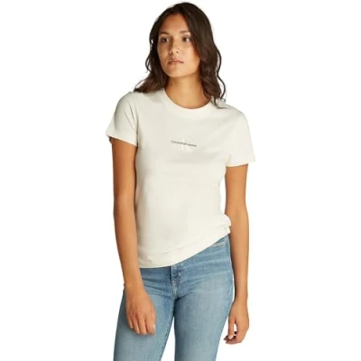 Image of Calvin Klein Jeans Monologo SLIM TEE Basic Tshirt, Women&#039;s, Size: 4XL, Ivory